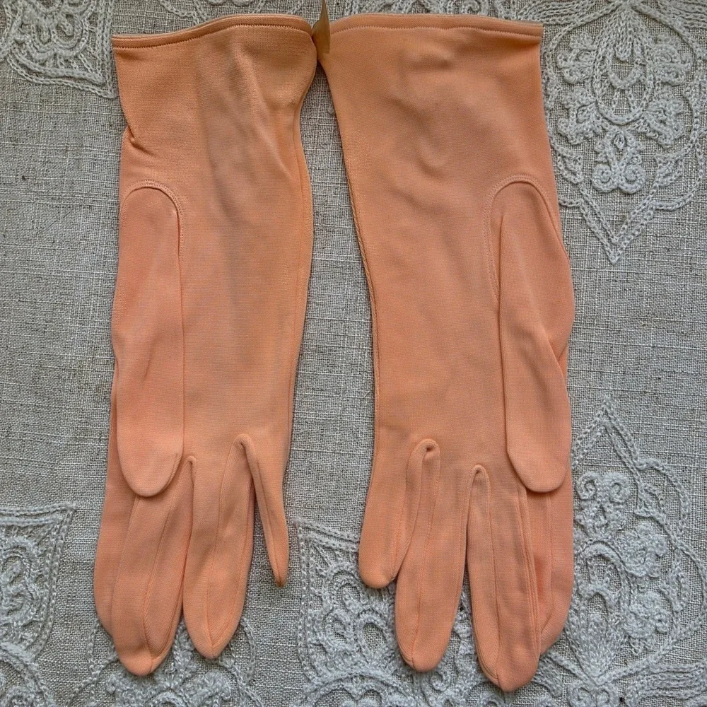 Kayser 60s Formal Dress Gloves 6.5 Peach Button Wrist Length Made in Germany NOS
